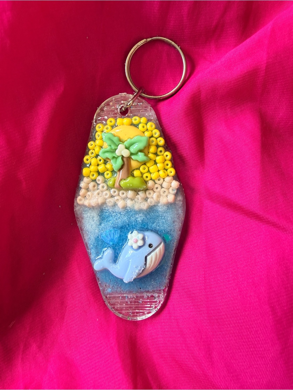 Cute Blue Whale Keychain with Tropical Design